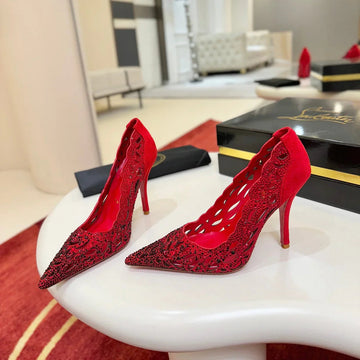 Cl 26SS High Heel Pump 100 Red Black Sheepskin 574424