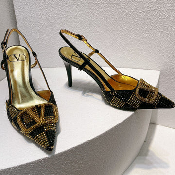 Vt High Heeled Slingbacks Black Gold Sheepskin 292827