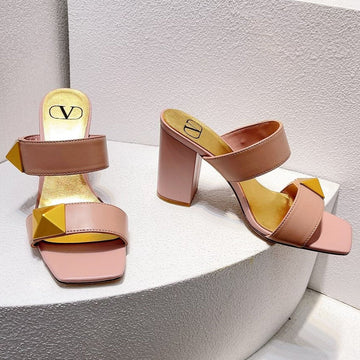 Vt One Stud Leather Sandals Pink Cowhide 292756