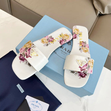 Pra Printed Slides Slippers White Lambskin
