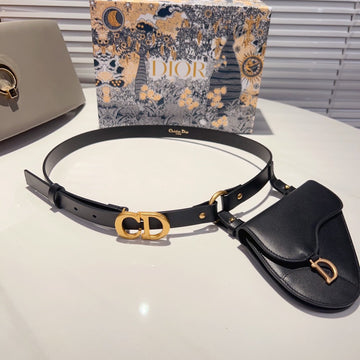 Saddle Removable Pouch Black Calfskin Belt