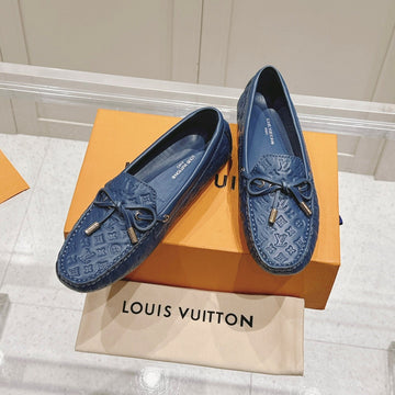 LV Gloria Loafer Blue Embossed Calfskin 480738