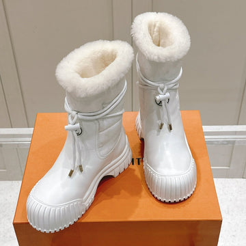 Ruby Flat Ankle Boot In White Calfskin And Monogram Nylon