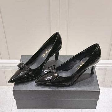 Chanel 25A Heel Pump Black Patent Calfskin 393069