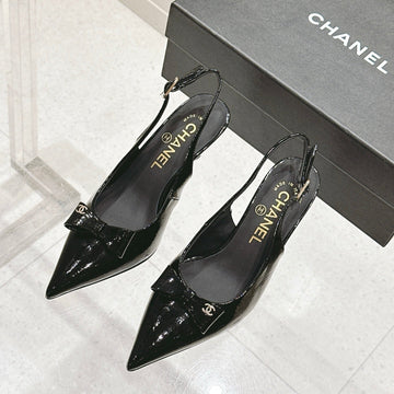 Chanel 25A Slingback Black Patent Calfskin 393073