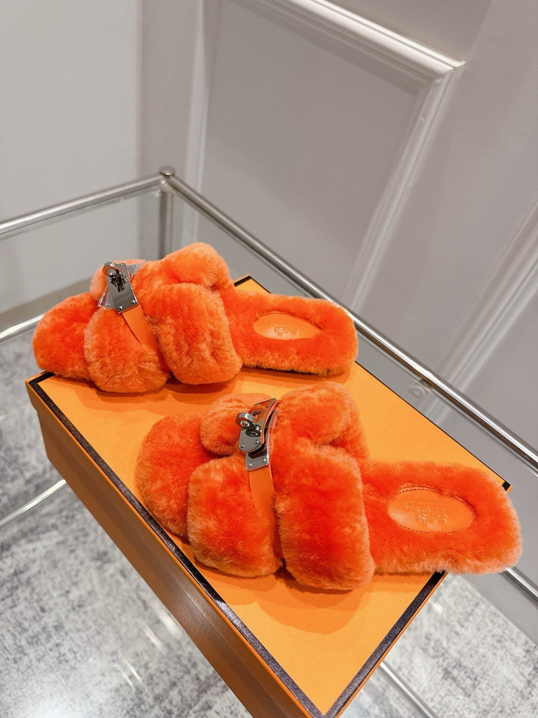 Hm Oran Slippers Sliver Buckle Orange Wool