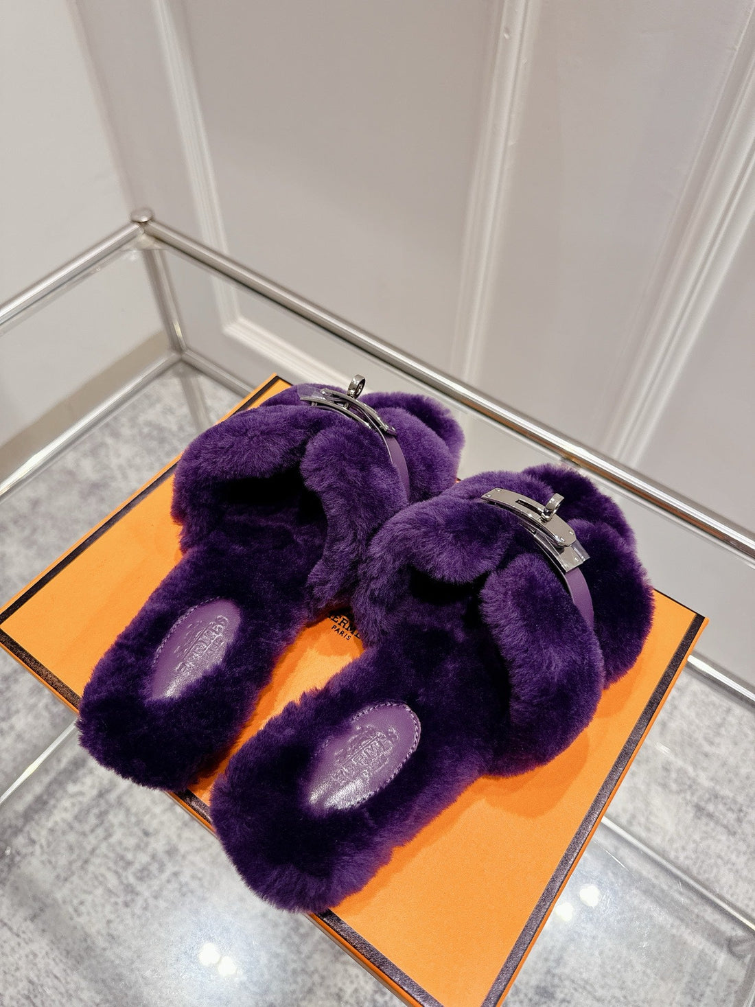 Hm Oran Slippers Sliver Buckle Purple Wool