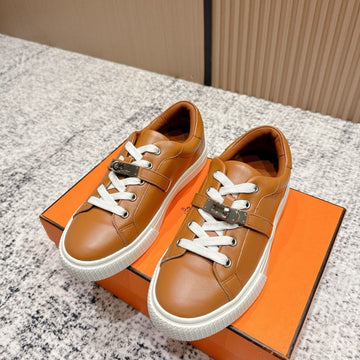 Hm Casual Sneakers Sliver Buckle Brown Leather