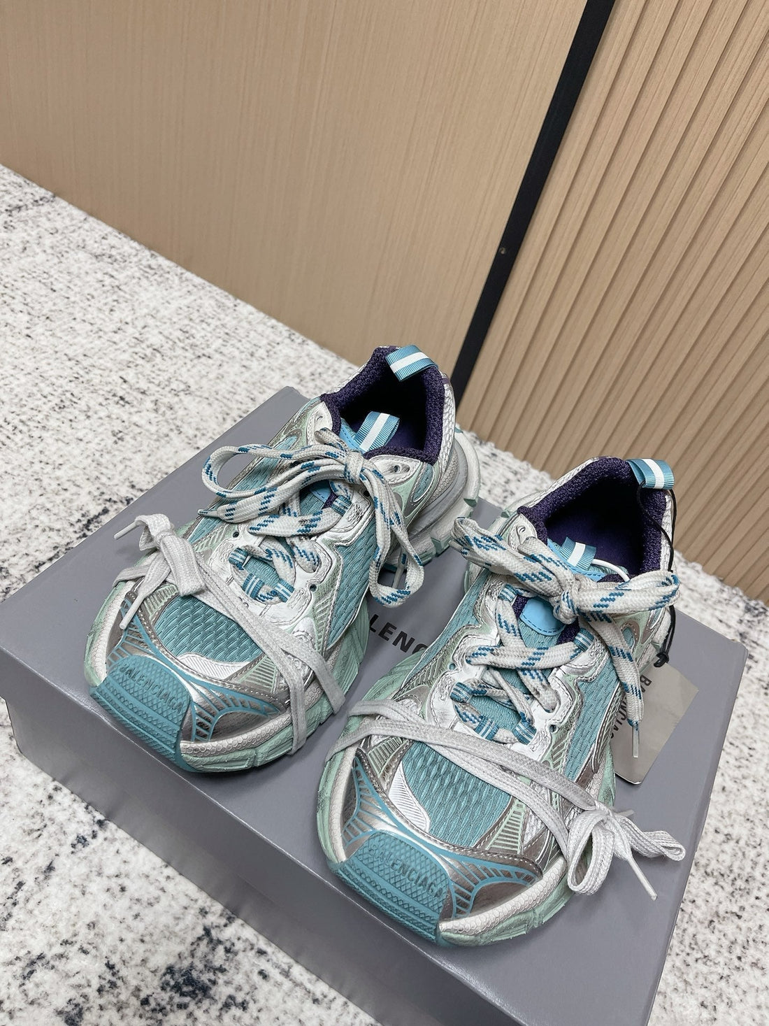 Balenciaga Sneaker Mesh Lace-Up Light Blue Fabric 534179