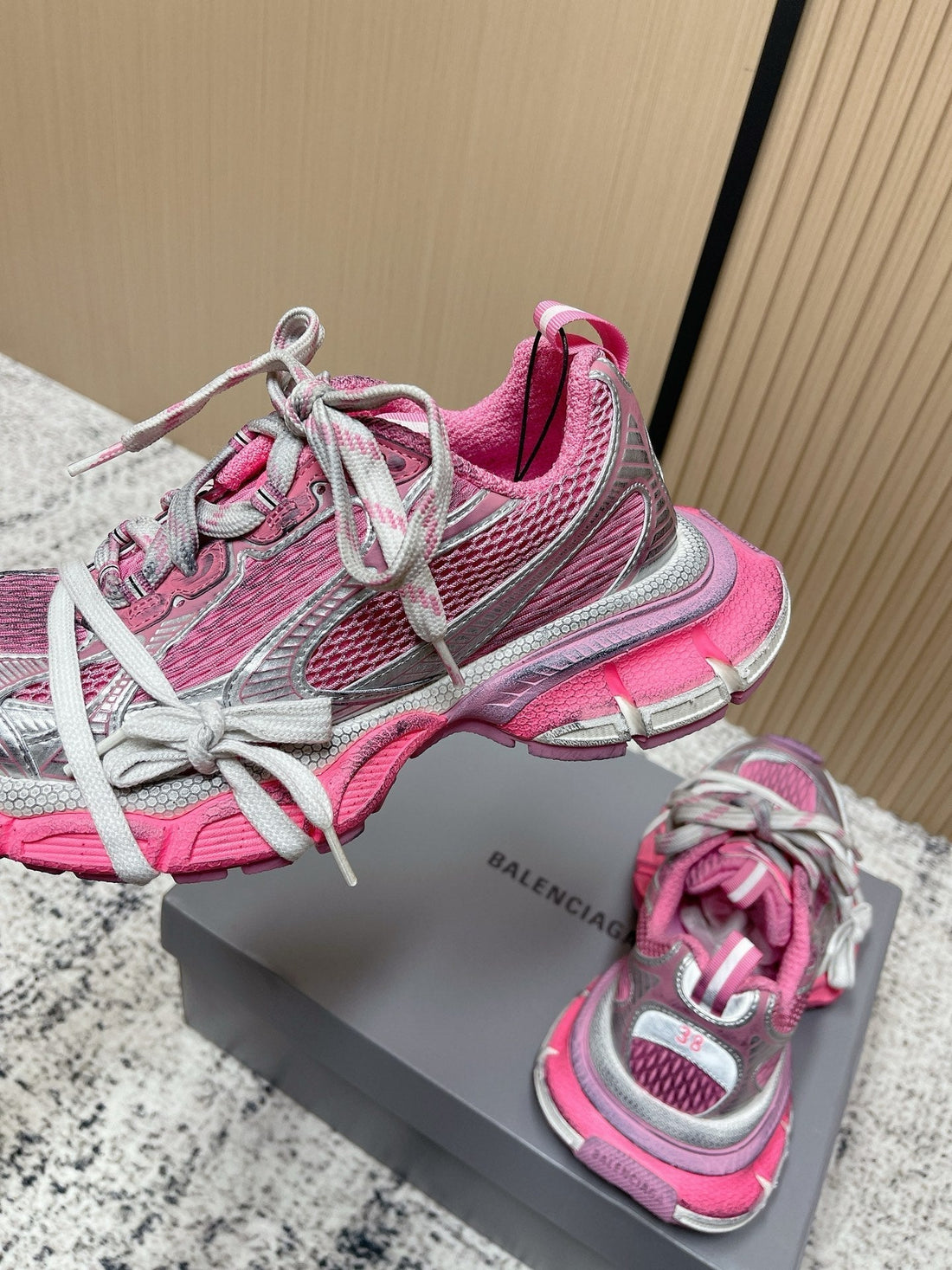 Balenciaga Sneaker Mesh Lace-Up Pink Gray Fabric 534181