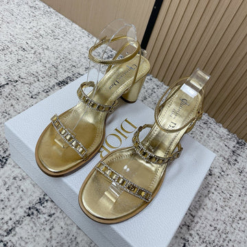 CD 26S High Heel Sandals 80 Gold Champage Leather 643497