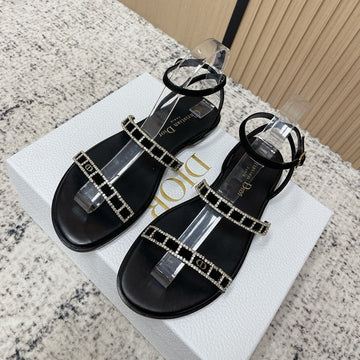CD 26S Crystal Sandals Black Leather 643498
