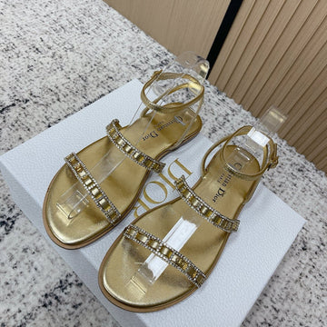 CD 26S Crystal Sandals Gold Champage Leather 643499