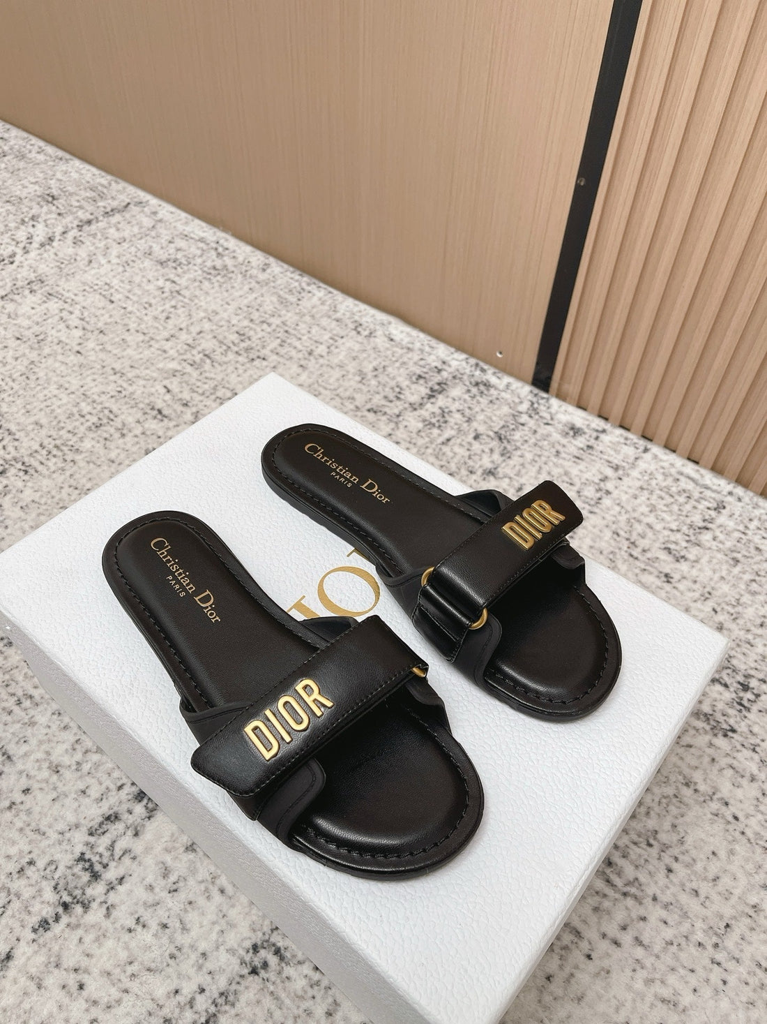 CD Dioriviera Dioract Slides Black Cowhide 752399
