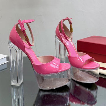 High Sandal 14CM In Bright Pink Calfskin And Transparent Pvc