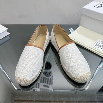 Loew Anagram Espadrille White Brown Leather And Canvas