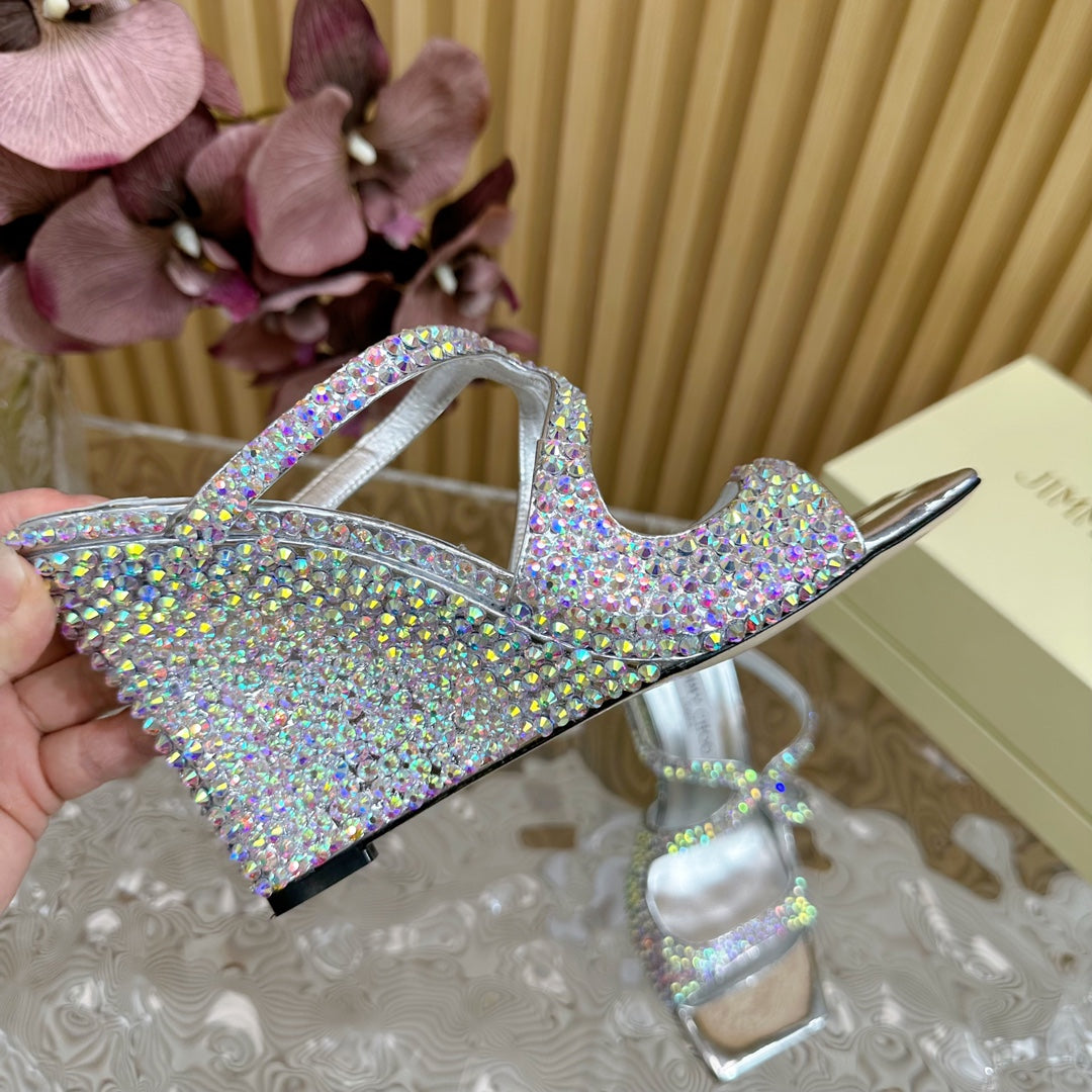 Jimmy Anise 105MM In Multicolor Pearl Studded Lambskin Mules 581536