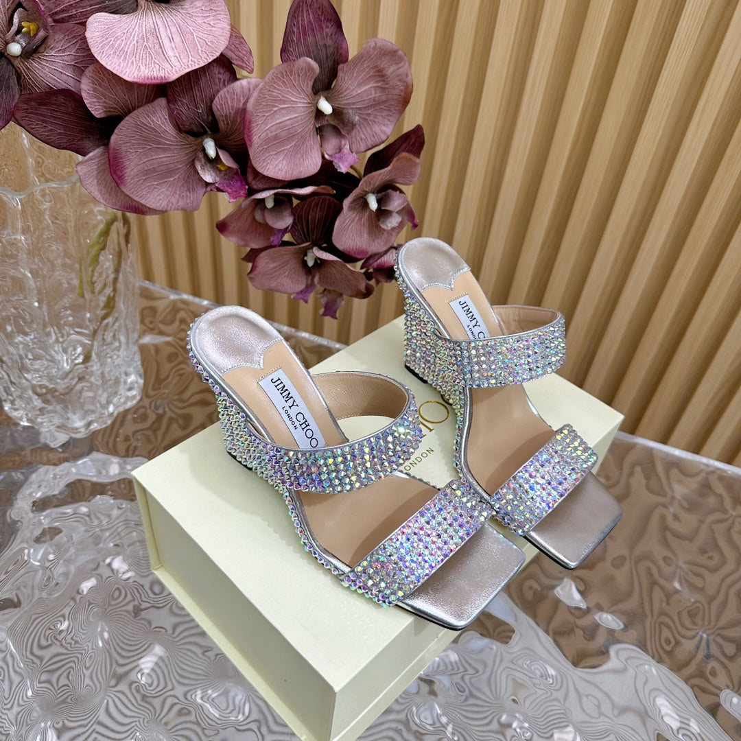 Jimmy High Sandal 105MM In Multicolor Lambskin With Stone 581543