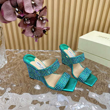 Jimmy High Sandal 105MM In Duck Neck Blue Lambskin With Stone 581545