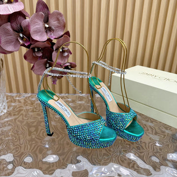 Jimmy Sandal 130MM In Duck Neck Blue Lambskin With Stone 581553