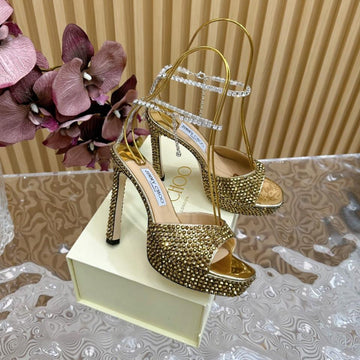 Jimmy Sandal 130MM In Gold Lambskin With Stone 581555