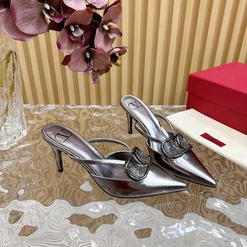 Vlogo Signature With Crystals Cut-Out Slingback Pump 70 Dark Silver Calfskin