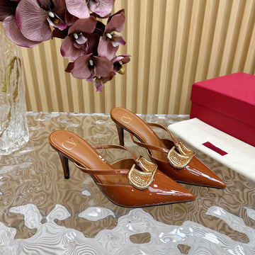 Vlogo Signature With Crystals Cut-Out Slingback Pump 70 Brown Calfskin