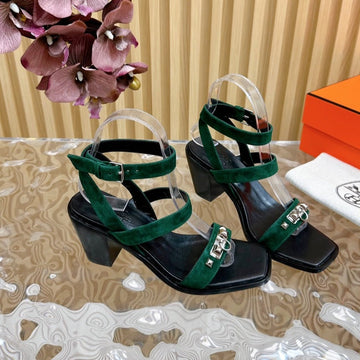 Hm Iveresse Sandal 65 Dark Green Suede Calfskin Black Calfskin