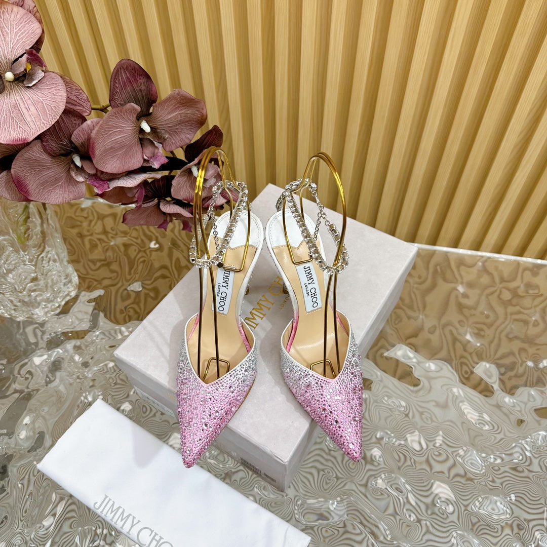 Jimmy Saeda 100MM In Light Pink Satin Pumps With Crystal Embellishment 641072