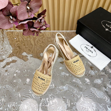 Pra Espadrille Wedge Sandals Beige Raffia