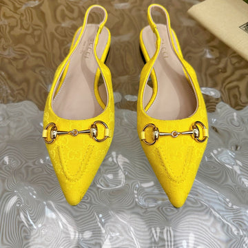 Women's Slide Sandal With GG Cross Lemon Canvas