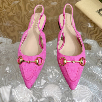 Women's Slide Sandal With GG Cross Bright Pink Canvas
