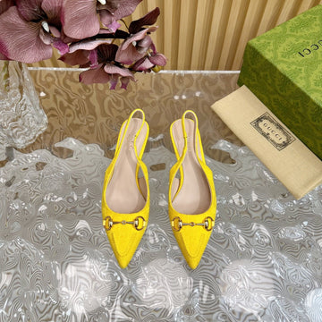 Women's Horsebit Slingback Pump Lemon Canvas