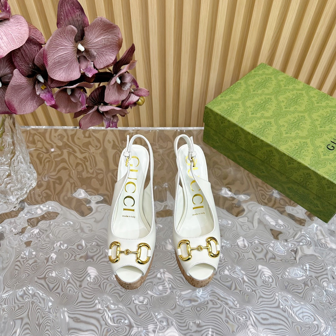 GG Sandal With Platform And Clamp White Lambskin