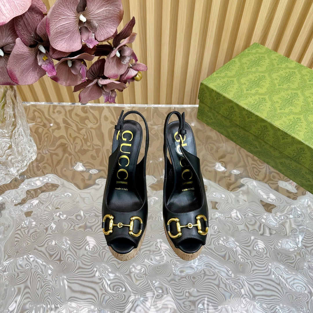 GG Sandal With Platform And Clamp Black Lambskin