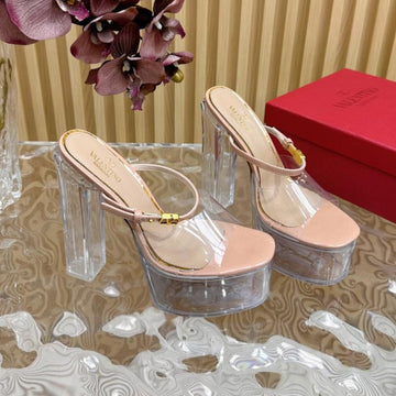 High Heel Sandal 14CM In Nude Tan Calfskin And Transparent Pvc