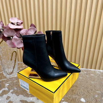 Fendi First 80 Mm Boots In Black Calfskin With Gold Hardware