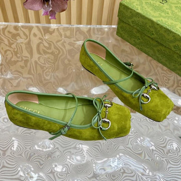 Ballet Flat In Olive Green Suede With