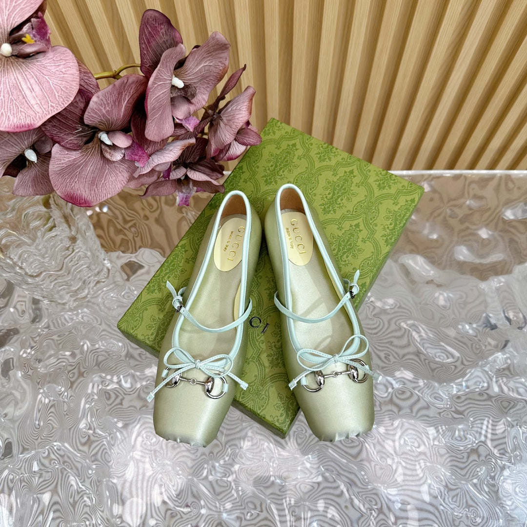 Ballet Flat In Jade Green Silk