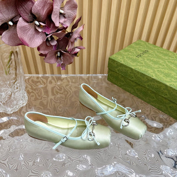 Ballet Flat In Jade Green Silk