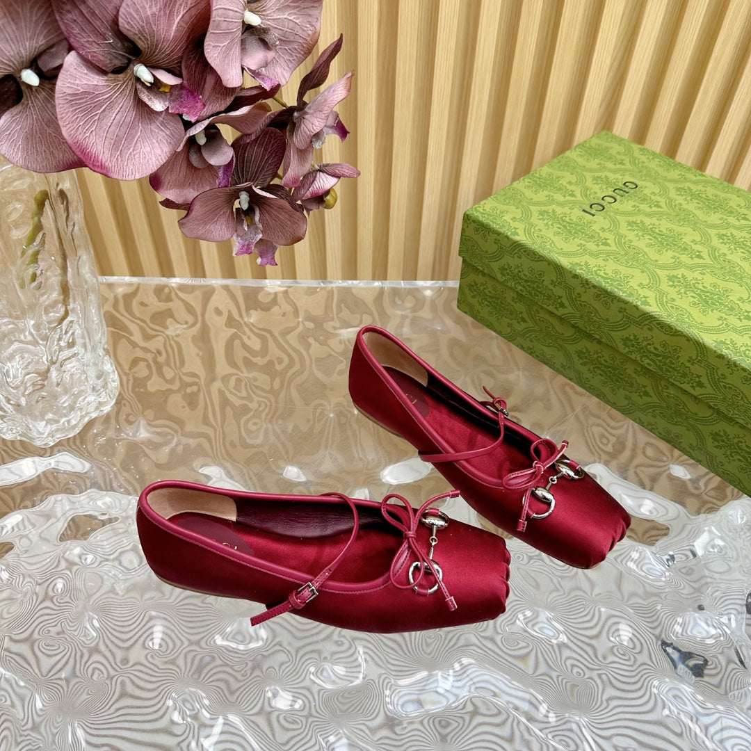 Ballet Flat In Cherry Red Silk