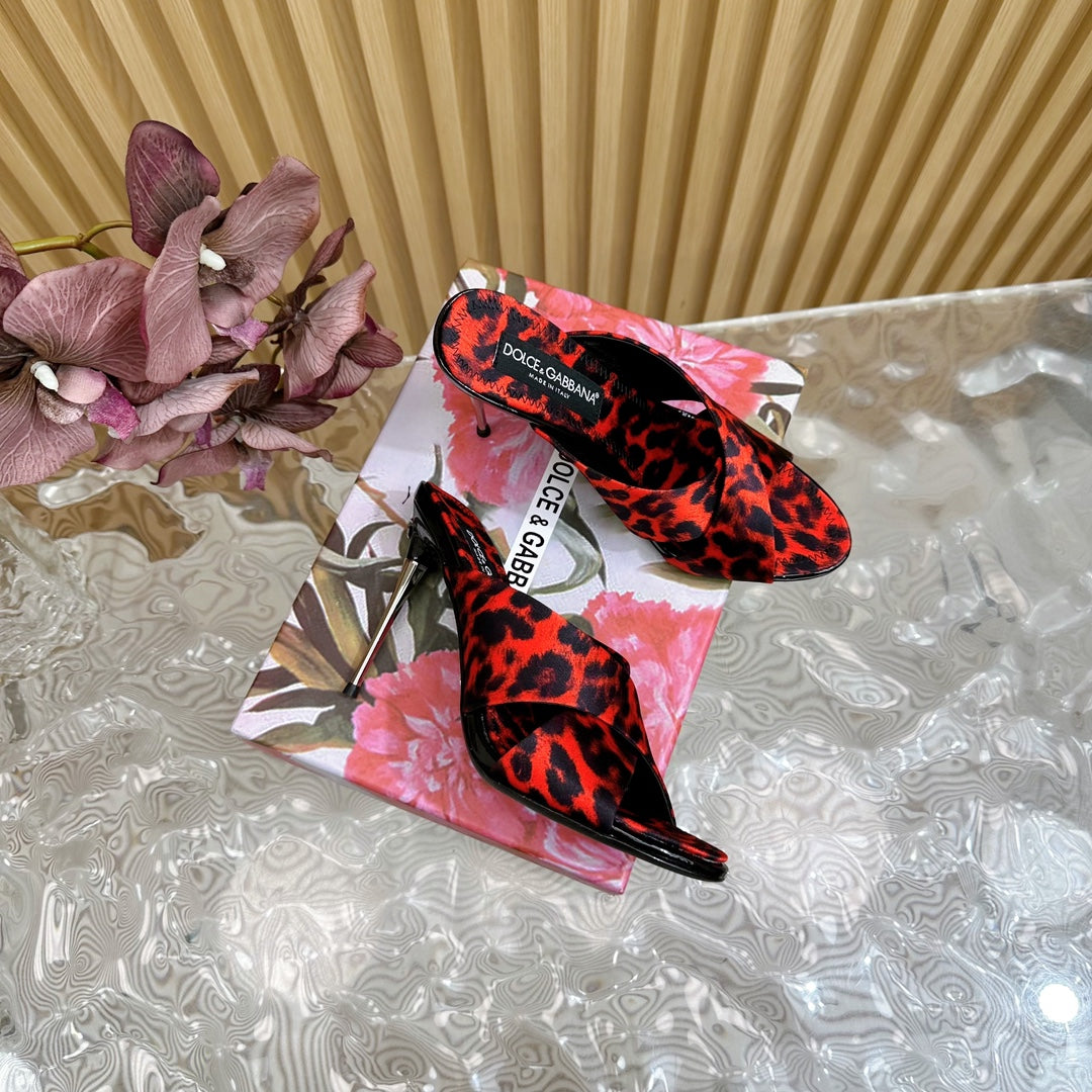 Dc Keira Open-Toe Mules Red Leopard-Print & Sheepskin 925997