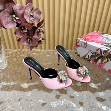 Dc Rhinestone Buckle Mules Light Pink Silk & Sheepskin 926019