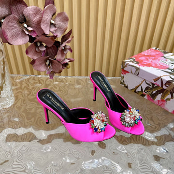 Dc Rhinestone Buckle Mules Fuchsia Silk & Sheepskin 926020