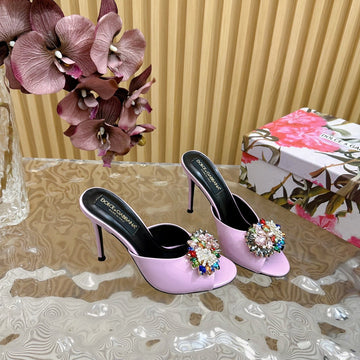 Dc Rhinestone Buckle Mules Pink Silk & Sheepskin 926028