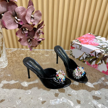 Dc Rhinestone Buckle Mules Black Silk & Sheepskin 926030