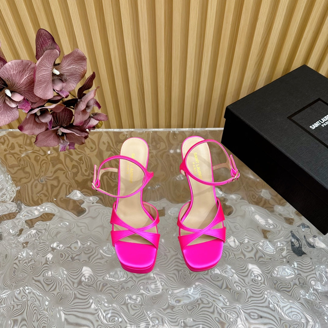 Debbie Platform Sandals In Hot Pink Silk