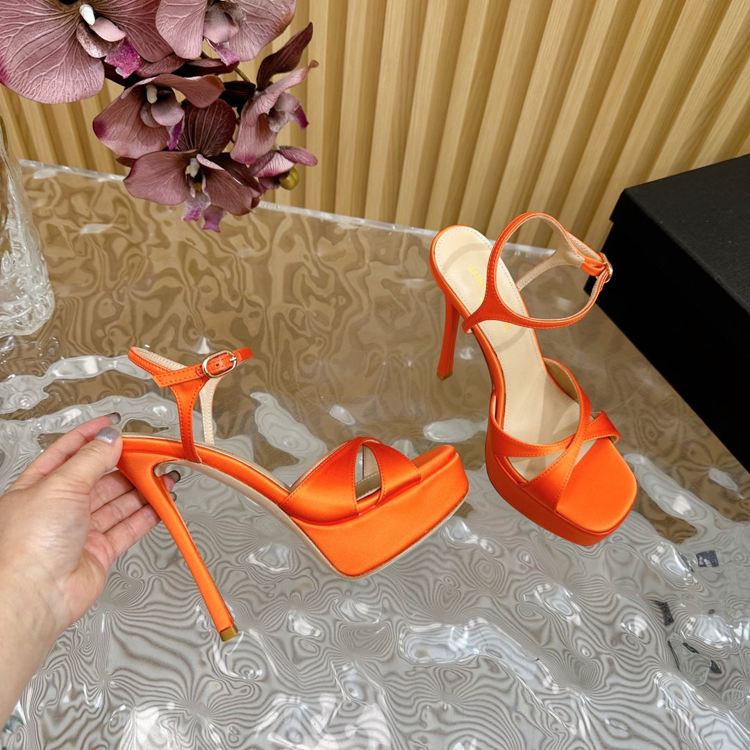 Debbie Platform Sandals In Orange Silk