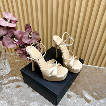 Debbie Platform Sandals In Ivory Beige Silk