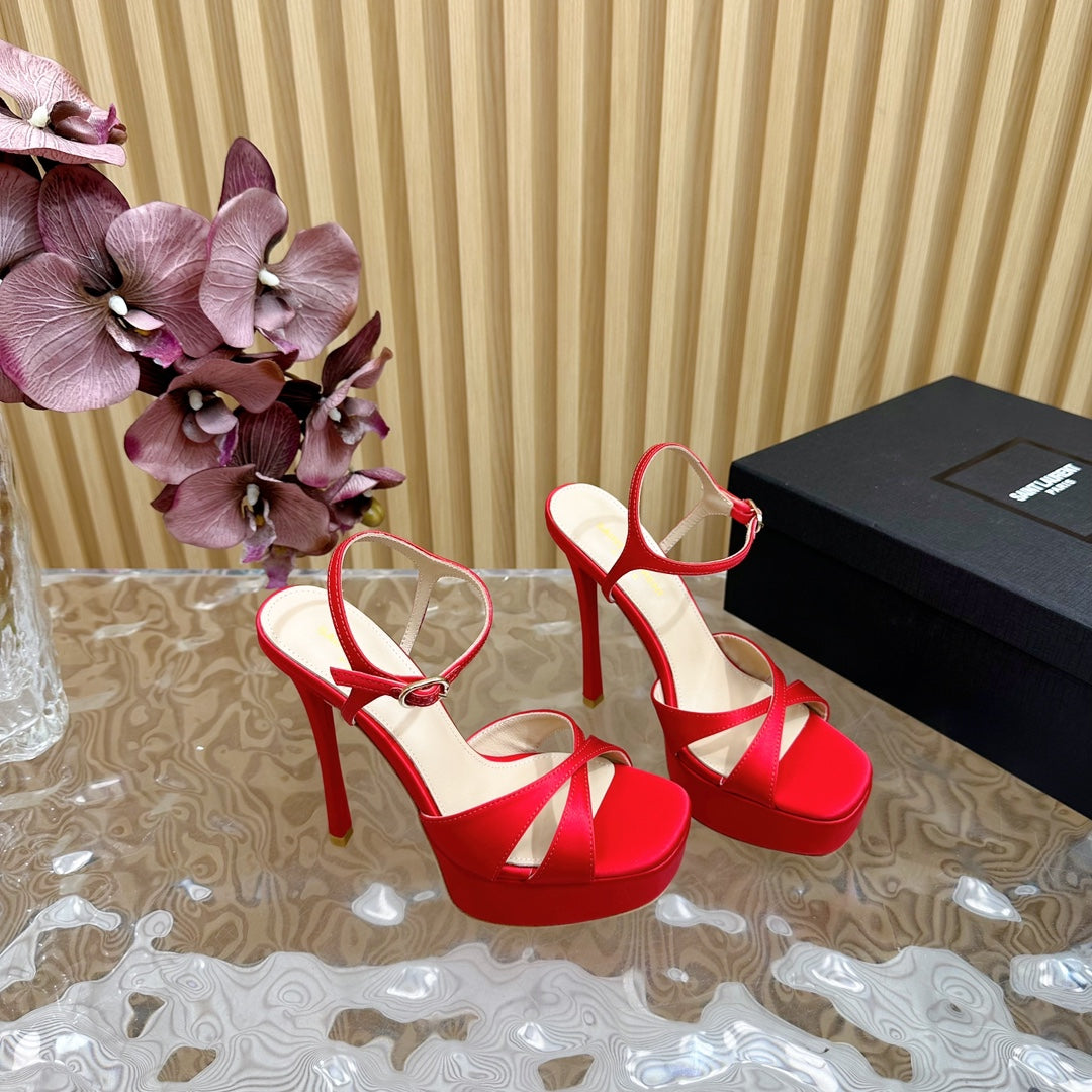 Debbie Platform Sandals In Red Silk